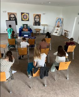 Children attending a class at the ashram